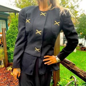 Vintage rhinestone criss cross accent dress blazer jacket with chiffon trim